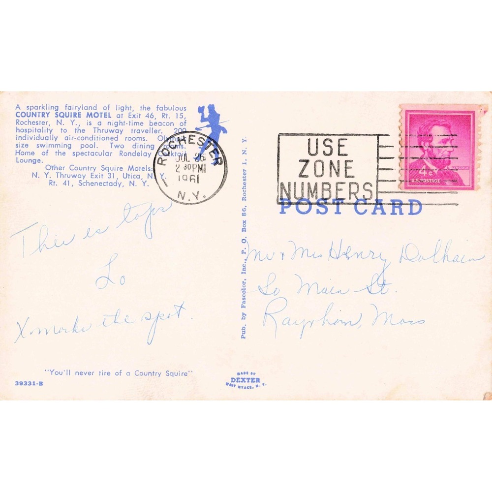 Vintage 1961 Country Squire Motel Rochester NY Postcard Swimming Pool Night View - Picture 2 of 2